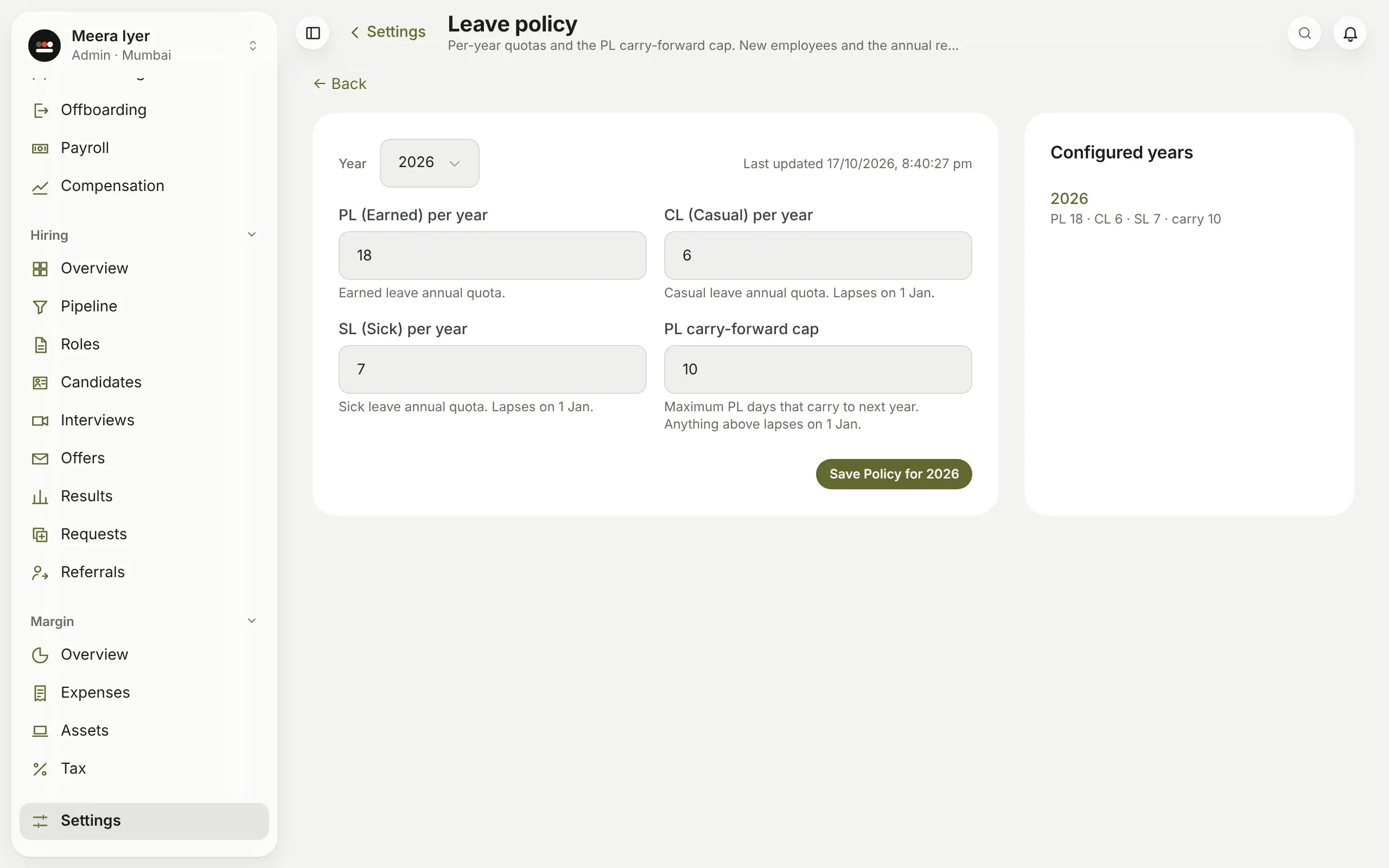 Leave policy for 2026: earned, casual and sick leave a year, and the carry-forward cap
