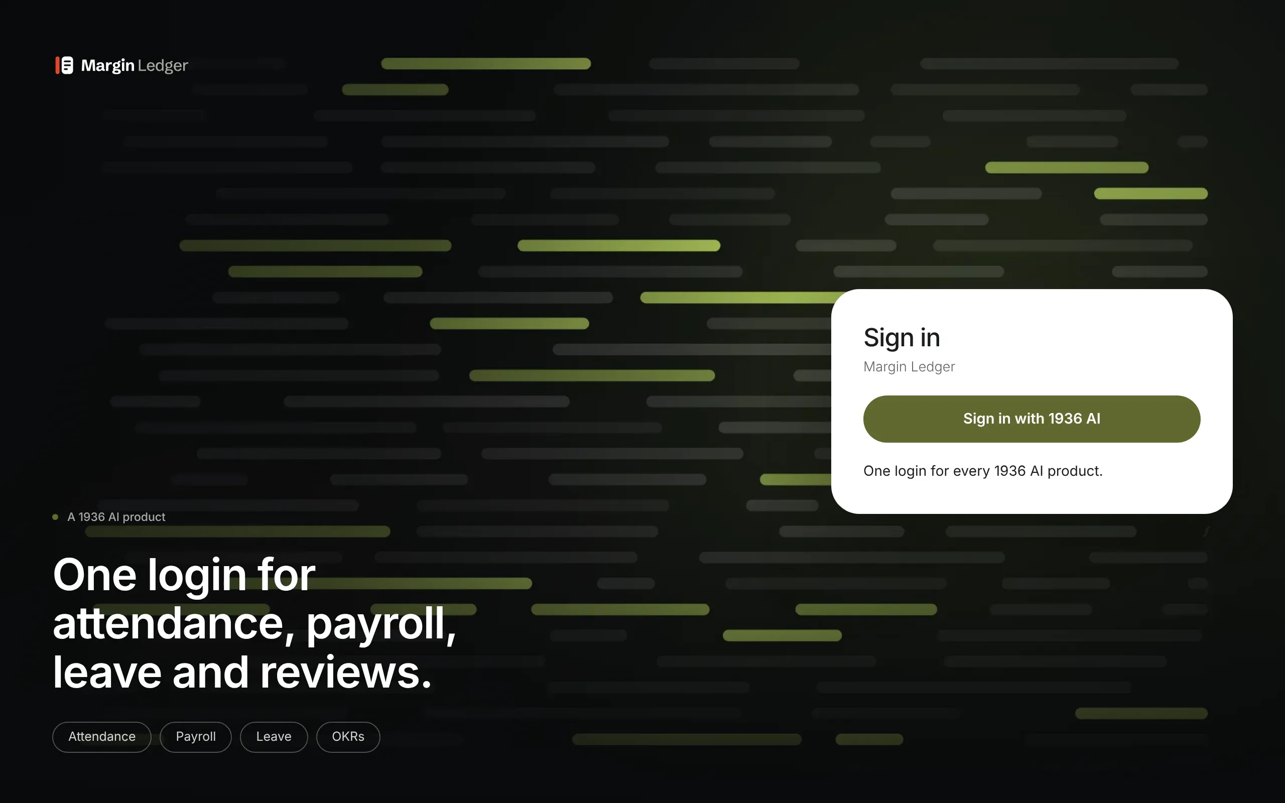 The Margin sign-in page with its one button, Sign in with 1936 AI