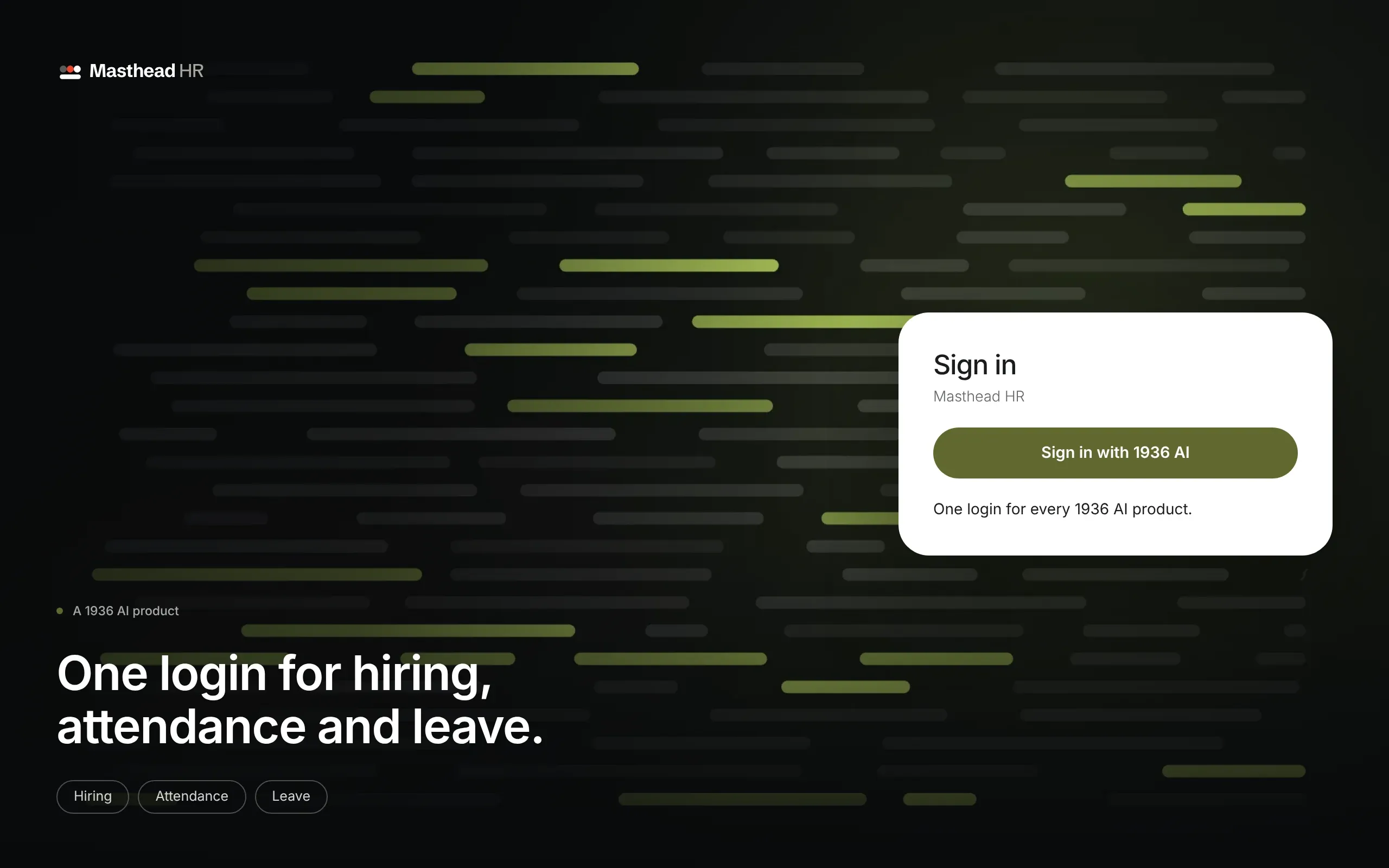 The Masthead sign-in page with its one button, Sign in with 1936 AI